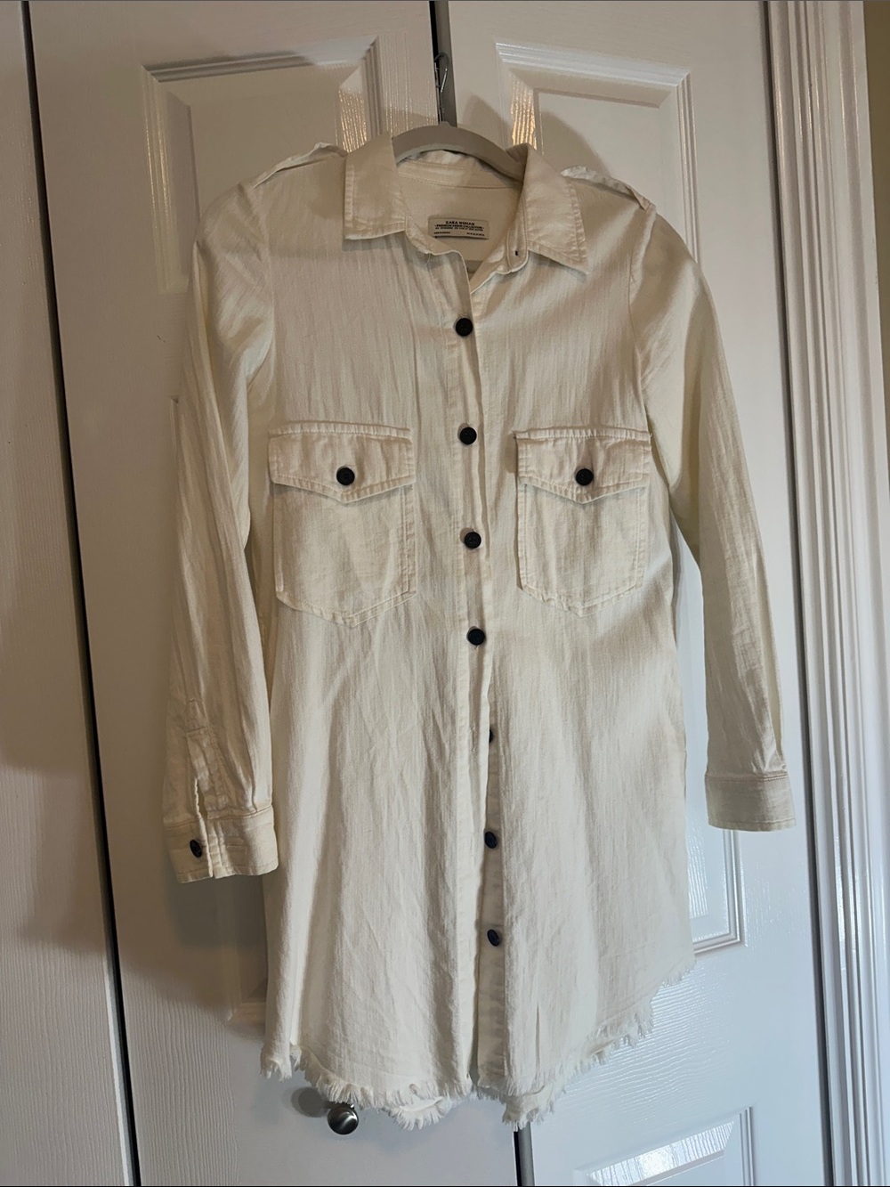 Zara Off-White Button-Up Shirt Jacket